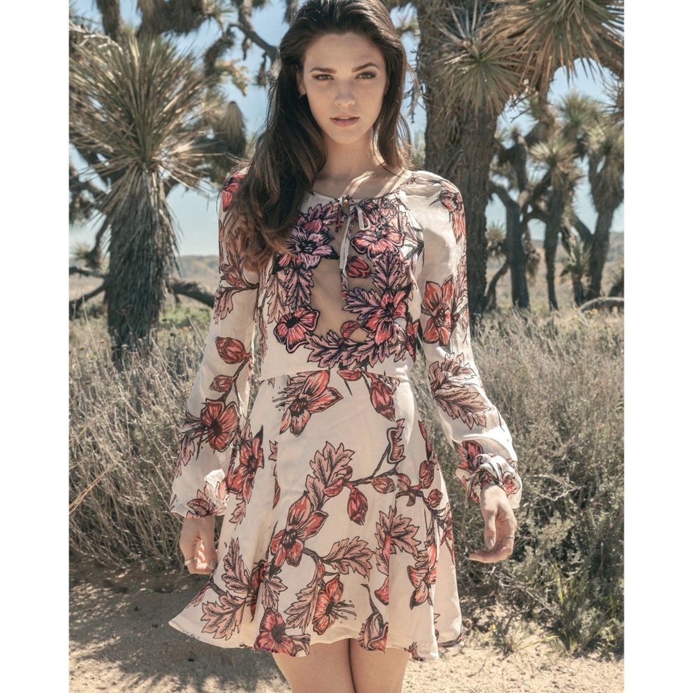 For Love and Lemons Sierra Silk Mini Dress Floral XS 011500
